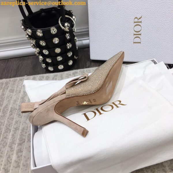 Replica Dior J'Adior Slingback Pumps 100mm In Nude Suede With Strass 7