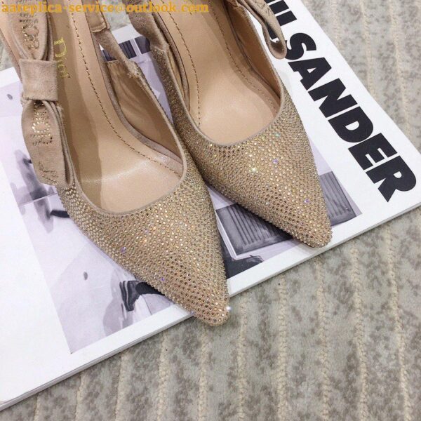 Replica Dior J'Adior Slingback Pumps 100mm In Nude Suede With Strass 8