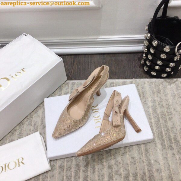 Replica Dior J'Adior Slingback Pumps 100mm In Nude Suede With Strass 12