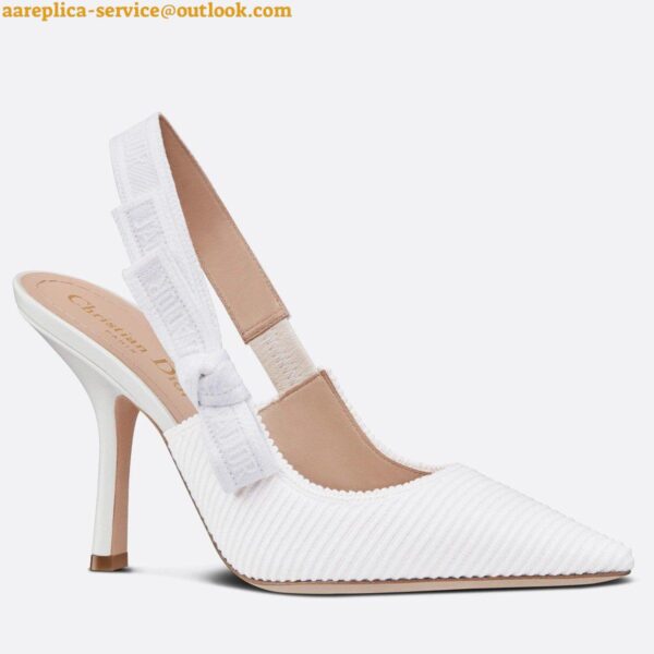 Replica Dior J'Adior Slingback Pumps 100mm In White Cotton Embroidery 2