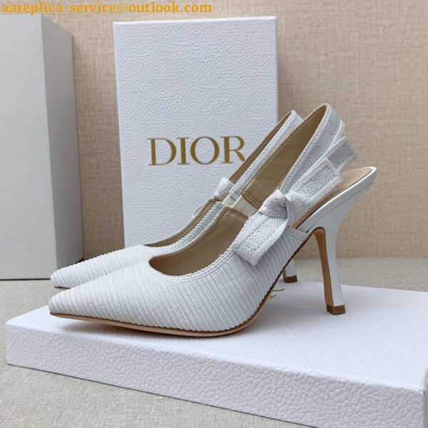 Replica Dior J'Adior Slingback Pumps 100mm In White Cotton Embroidery 3