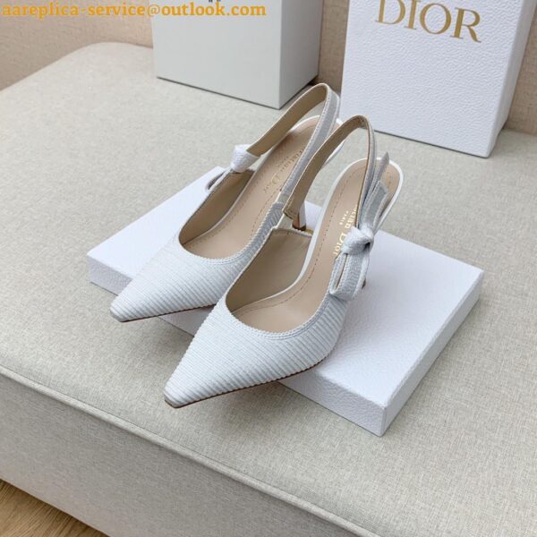 Replica Dior J'Adior Slingback Pumps 100mm In White Cotton Embroidery 4