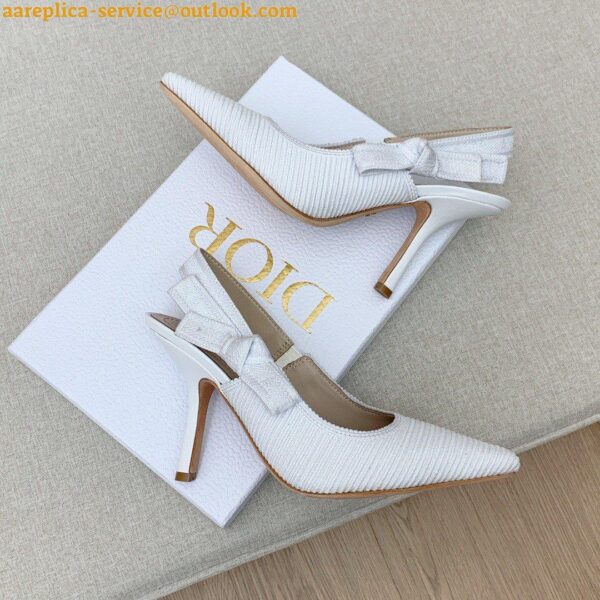 Replica Dior J'Adior Slingback Pumps 100mm In White Cotton Embroidery 6