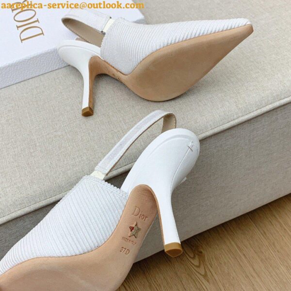 Replica Dior J'Adior Slingback Pumps 100mm In White Cotton Embroidery 8