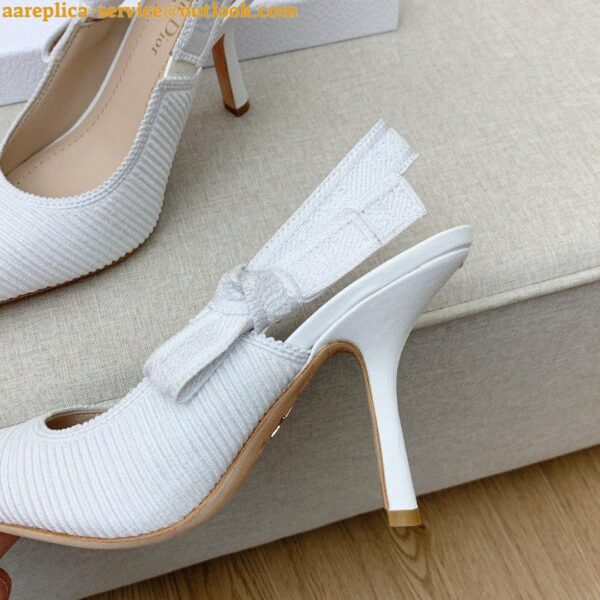 Replica Dior J'Adior Slingback Pumps 100mm In White Cotton Embroidery 9