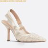 Replica Dior J'Adior Slingback Pumps 100mm In White Cotton Embroidery