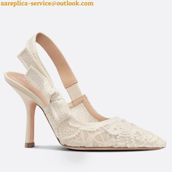 Replica Dior J'Adior Slingback Pumps 100mm In White Macrame Cotton