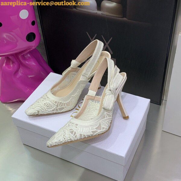 Replica Dior J'Adior Slingback Pumps 100mm In White Macrame Cotton 3