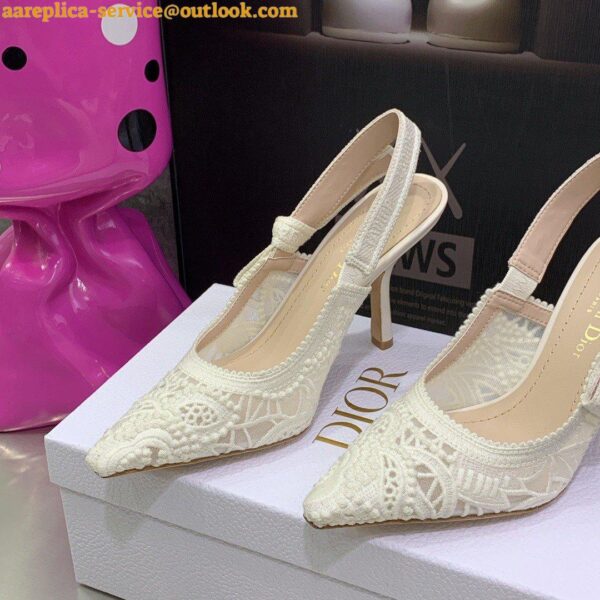 Replica Dior J'Adior Slingback Pumps 100mm In White Macrame Cotton 4