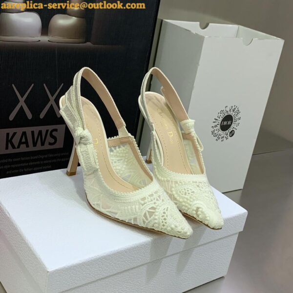 Replica Dior J'Adior Slingback Pumps 100mm In White Macrame Cotton 5