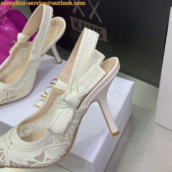 Replica Dior J'Adior Slingback Pumps 100mm In White Macrame Cotton 6