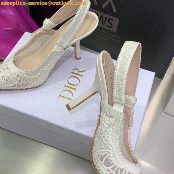 Replica Dior J'Adior Slingback Pumps 100mm In White Macrame Cotton 7