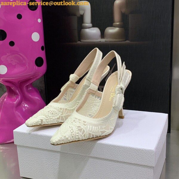 Replica Dior J'Adior Slingback Pumps 100mm In White Macrame Cotton 8