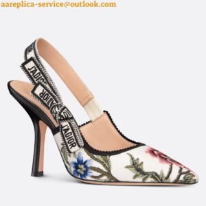 Replica Dior J'Adior Slingback Pumps 100mm In White Petites Fleurs Embroidered Cotton