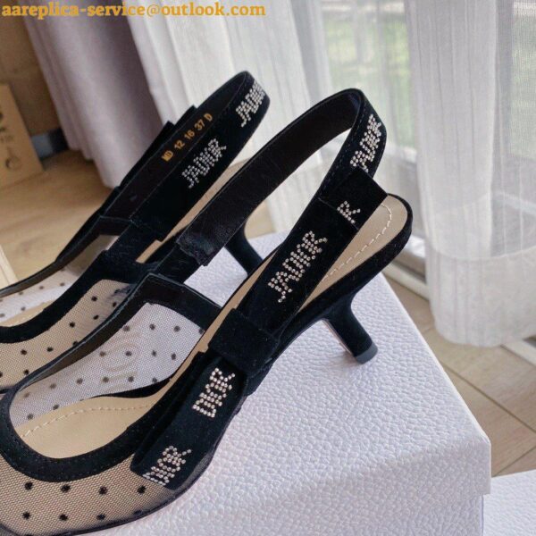 Replica Dior J'Adior Slingback Pumps 65mm In Black Dotted Swiss 9