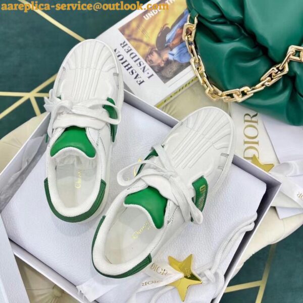 Replica Dior Dior-ID Sneakers In White Leather with Green Strap 6