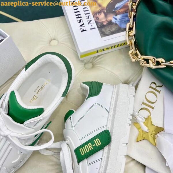 Replica Dior Dior-ID Sneakers In White Leather with Green Strap 10