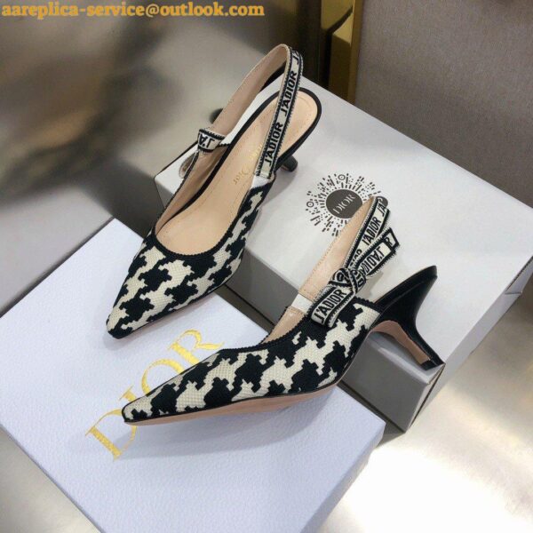 Replica Dior J'Adior Slingback Pumps 65mm In Black Houndstooth Embroidery 5