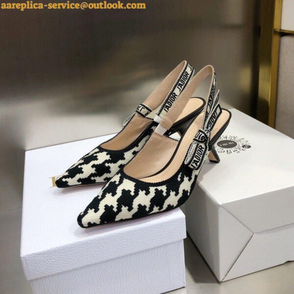 Replica Dior J'Adior Slingback Pumps 65mm In Black Houndstooth Embroidery 6