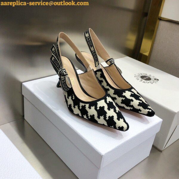 Replica Dior J'Adior Slingback Pumps 65mm In Black Houndstooth Embroidery 10