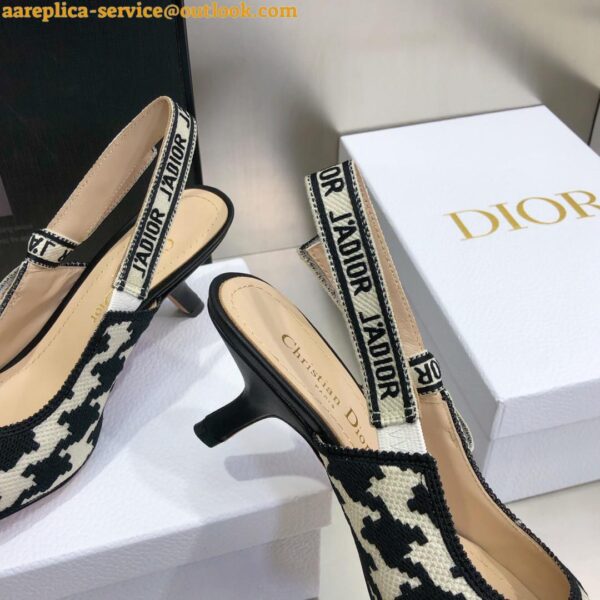 Replica Dior J'Adior Slingback Pumps 65mm In Black Houndstooth Embroidery 11