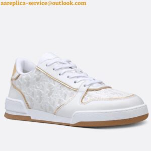 Replica Dior One Sneakers in White and Gold Oblique Perforated Calfskin