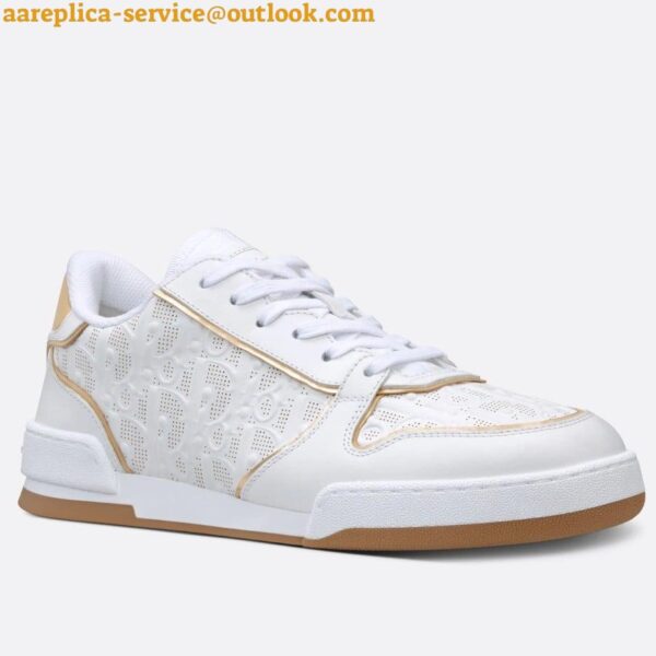 Replica Dior One Sneakers in White and Gold Oblique Perforated Calfskin 4