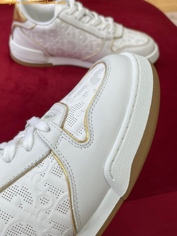 Replica Dior One Sneakers in White and Gold Oblique Perforated Calfskin 6