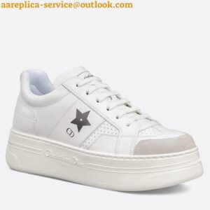 Replica Dior Star Platform Sneakers in White Calfskin with Black Star 2