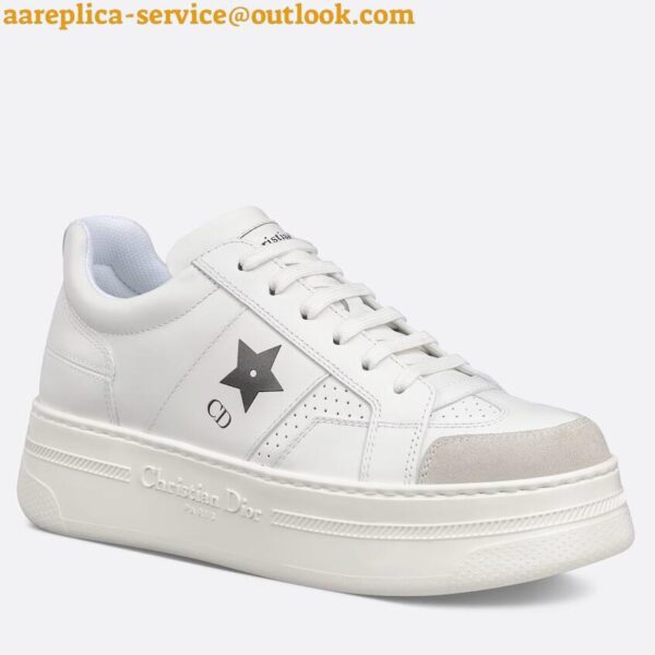 Replica Dior Star Platform Sneakers in White Calfskin with Black Star 4