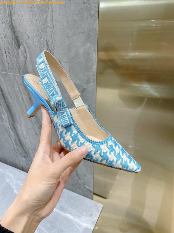 Replica Dior J'Adior Slingback Pumps 65mm In Blue Houndstooth Embroidery 4