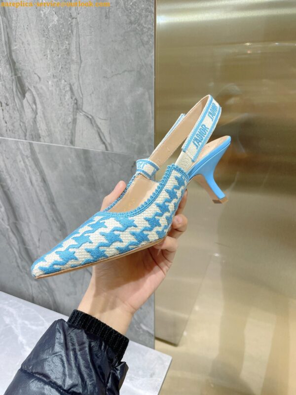 Replica Dior J'Adior Slingback Pumps 65mm In Blue Houndstooth Embroidery 5