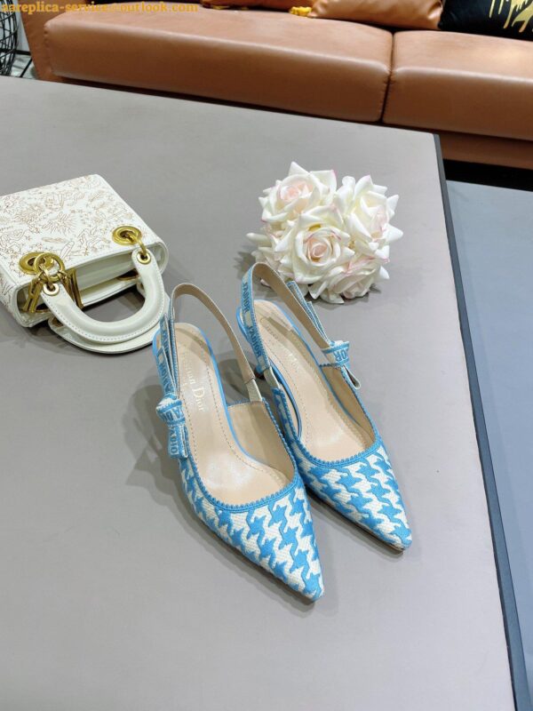 Replica Dior J'Adior Slingback Pumps 65mm In Blue Houndstooth Embroidery 6