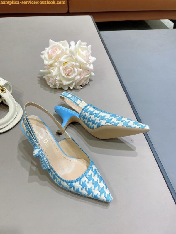 Replica Dior J'Adior Slingback Pumps 65mm In Blue Houndstooth Embroidery 8