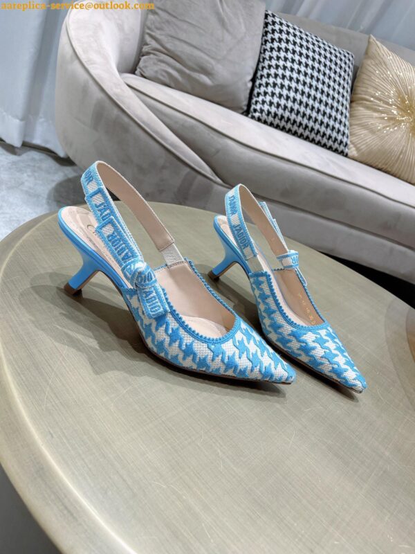 Replica Dior J'Adior Slingback Pumps 65mm In Blue Houndstooth Embroidery 9