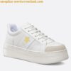 Replica Dior Star Platform Sneakers in White Calfskin with Black Star