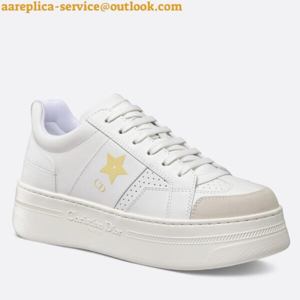 Replica Dior Star Platform Sneakers in White Calfskin with Gold Star