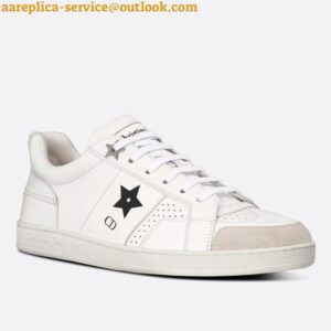 Replica Dior Star Platform Sneakers in White Calfskin with Gold Star 2