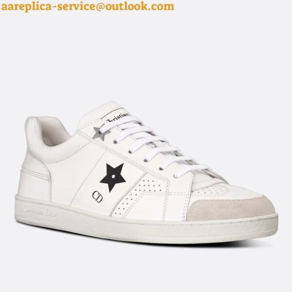 Replica Dior Star Platform Sneakers in White Calfskin with Gold Star 4