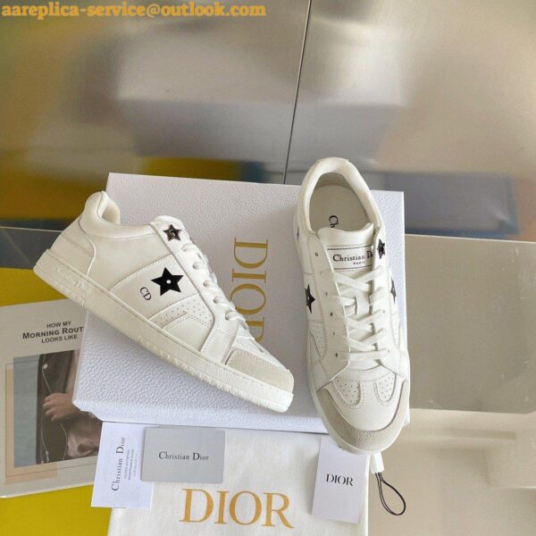 Replica Dior Star Platform Sneakers in White Calfskin with Gold Star 5