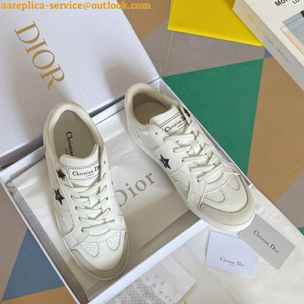 Replica Dior Star Platform Sneakers in White Calfskin with Gold Star 6