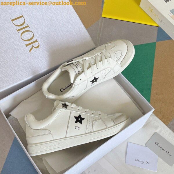 Replica Dior Star Platform Sneakers in White Calfskin with Gold Star 7