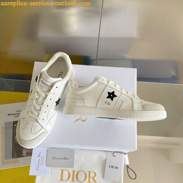 Replica Dior Star Platform Sneakers in White Calfskin with Gold Star 6