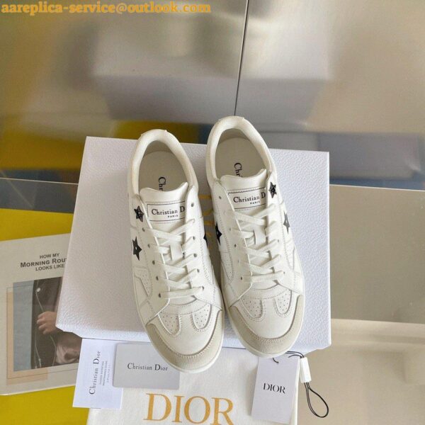 Replica Dior Star Platform Sneakers in White Calfskin with Gold Star 8