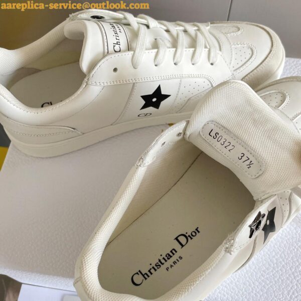 Replica Dior Star Platform Sneakers in White Calfskin with Gold Star 11