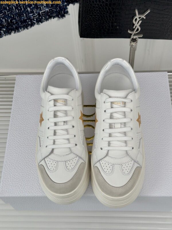 Replica Dior Star Platform Sneakers in White Calfskin with Gold Star 15