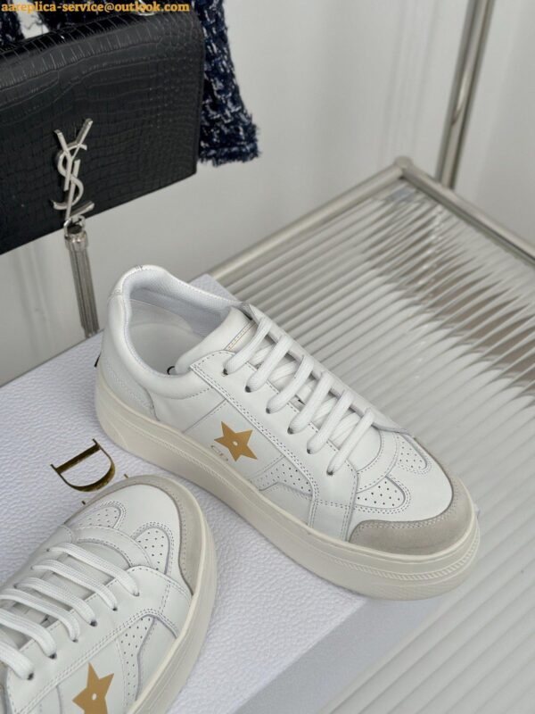 Replica Dior Star Platform Sneakers in White Calfskin with Gold Star 17