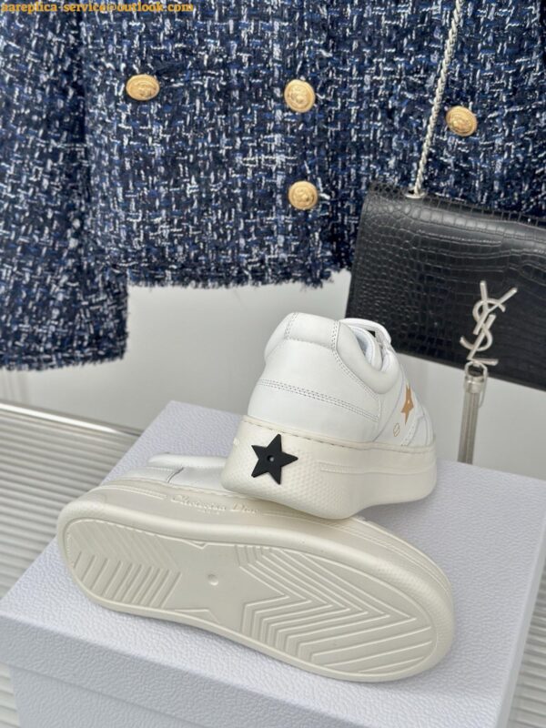 Replica Dior Star Platform Sneakers in White Calfskin with Gold Star 16