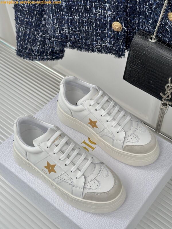 Replica Dior Star Platform Sneakers in White Calfskin with Gold Star 19