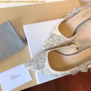 Replica Dior J'Adior Slingback Pumps 65mm In Grey Toile de Jouy Cotton